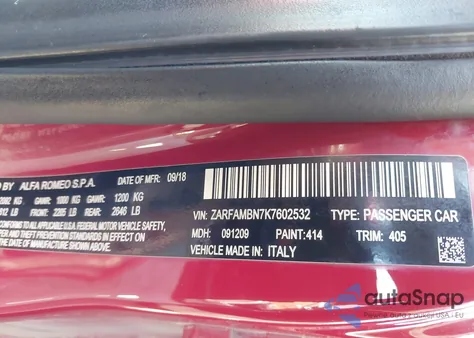 2019 Alfa Romeo Giulia Ti Sport Rwd from USA, damaged, VIN ZARFAMBN7K7602532